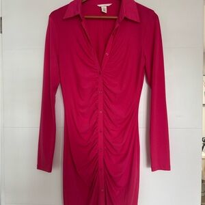 H&M Pink Long Sleeve Button-Up Dress